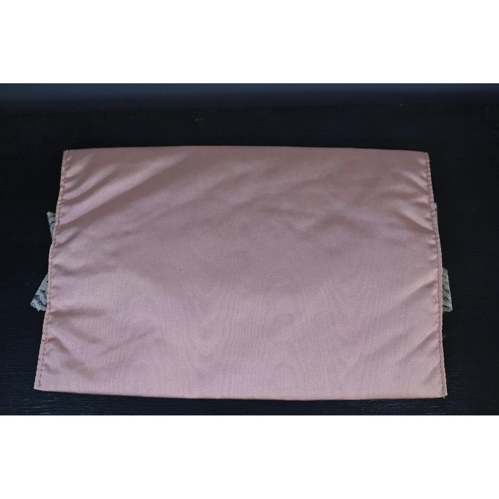 Vintage Victoria Secret Blush Pink Lingerie Bag Lace Pearl Trim Nylon Storage